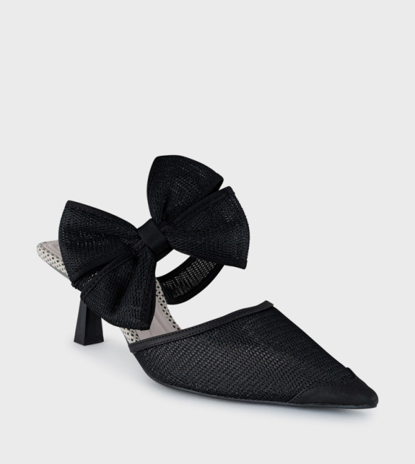 Pointed Toe Bow Detail Mule Pumps