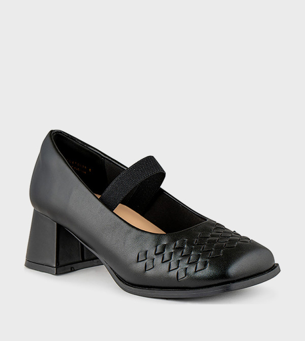 Textured Square Toe Mary Jane Pumps