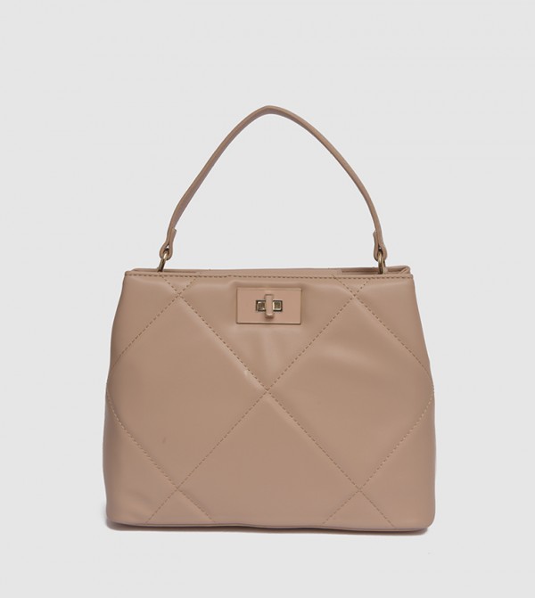 Buy VINCCI Quilted Twist Lock Shoulder Bag In Beige 6thStreet Qatar