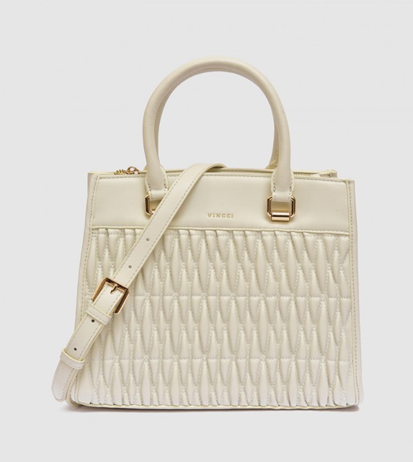 Buy VINCCI Quilted Logo Detail Top Handle Bag In Beige 6thStreet UAE