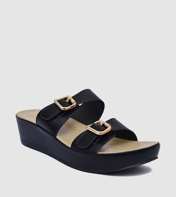 Double Strap Buckle Wedge Sandals