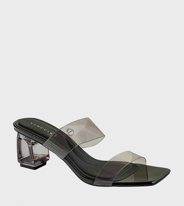 Clear Strap Square Toe Heeled Sandals