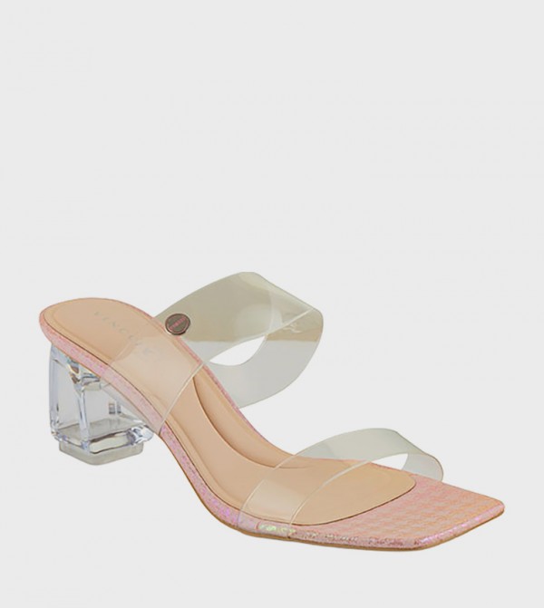 Clear Strap Square Toe Heeled Sandals