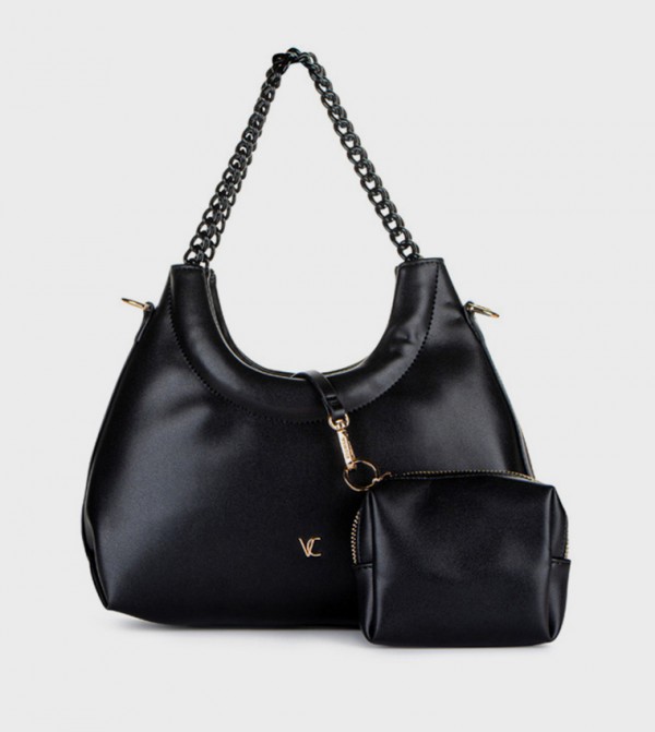 Textured Shoulder Bag with Coin Pouch