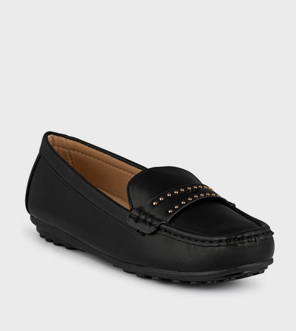 Studded Detail Round Toe Loafers