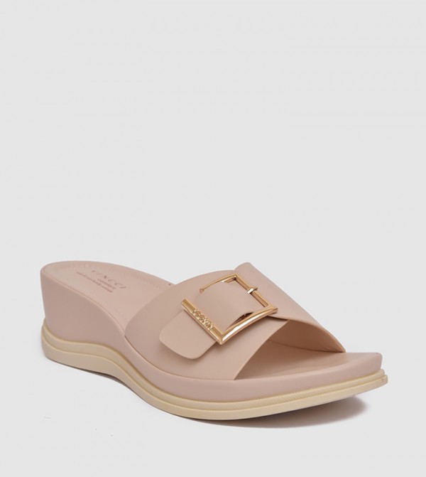 Buckle Detail Comfort Wedge Sandals