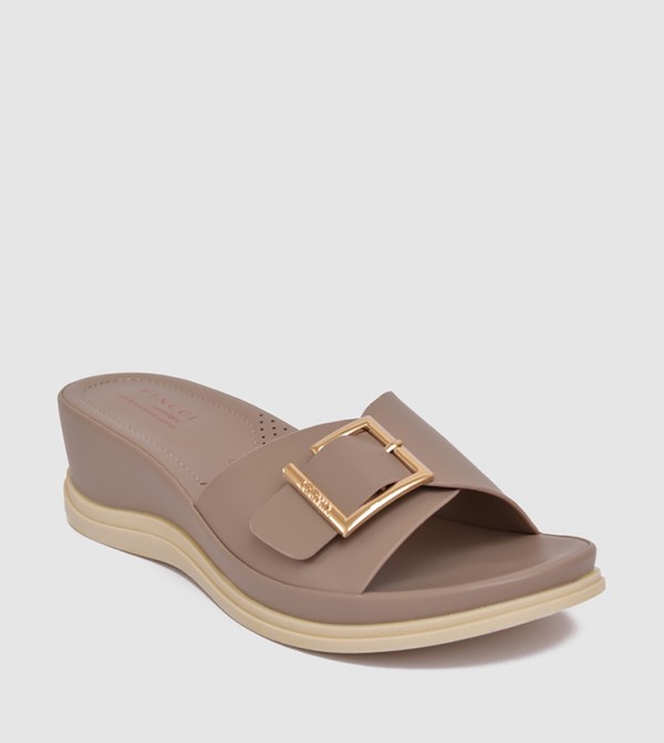 Buckle Detail Comfort Wedge Sandals
