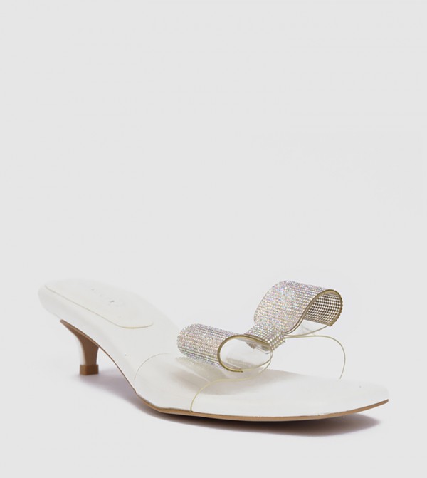 Embellished Bow Detail Kitten Heel Sandals