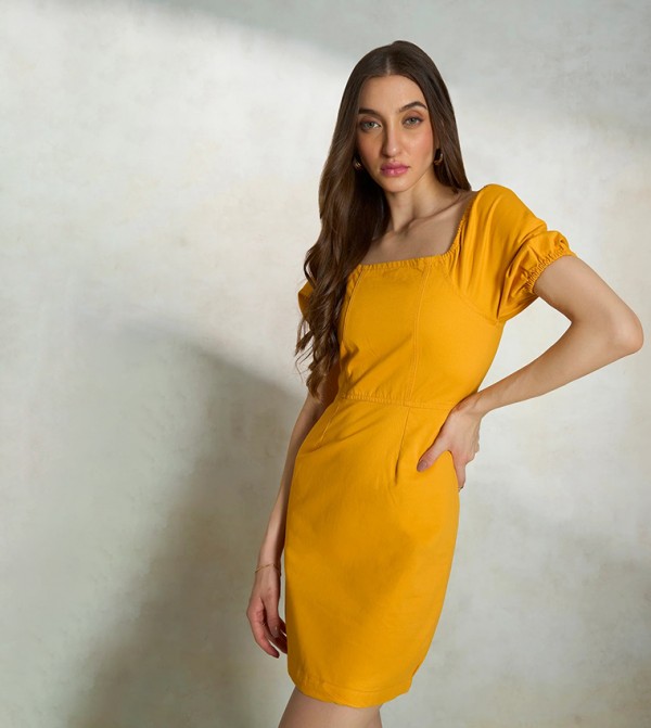 Solid Square Neck Sheath Mini Dress