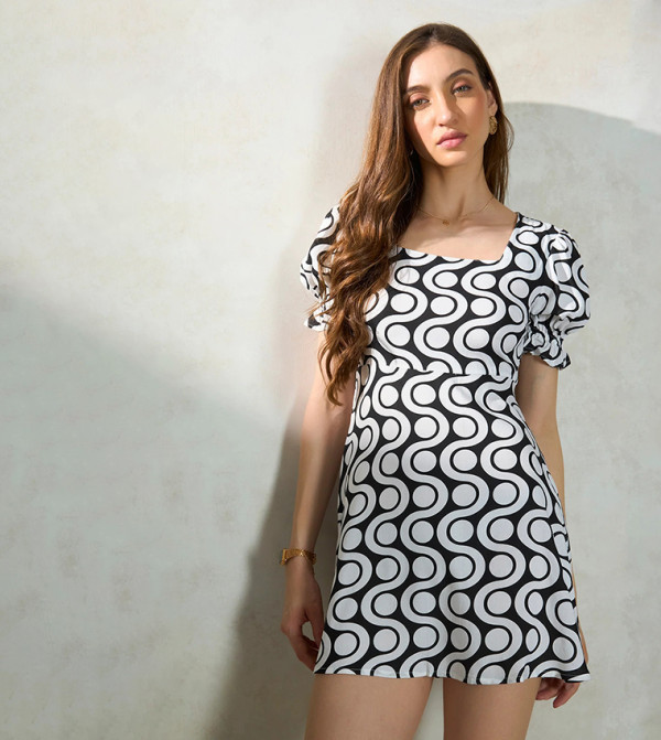 Patterned A-Line Mini Dress