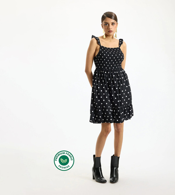 Polka Dots Strappy A-Line Mini Dress