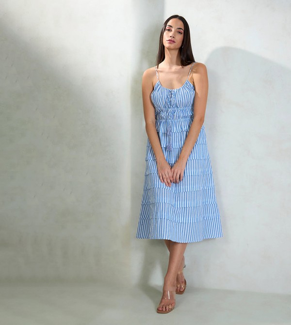 Striped Strappy Midi Dress