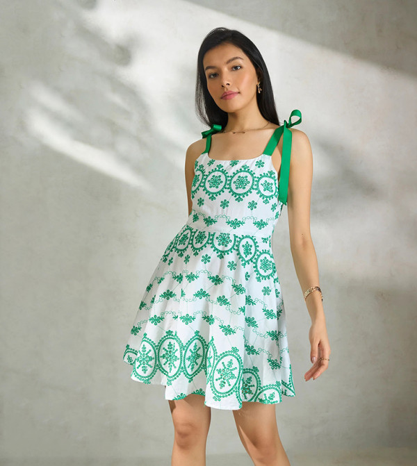 Embroidered Strappy Mini Dress