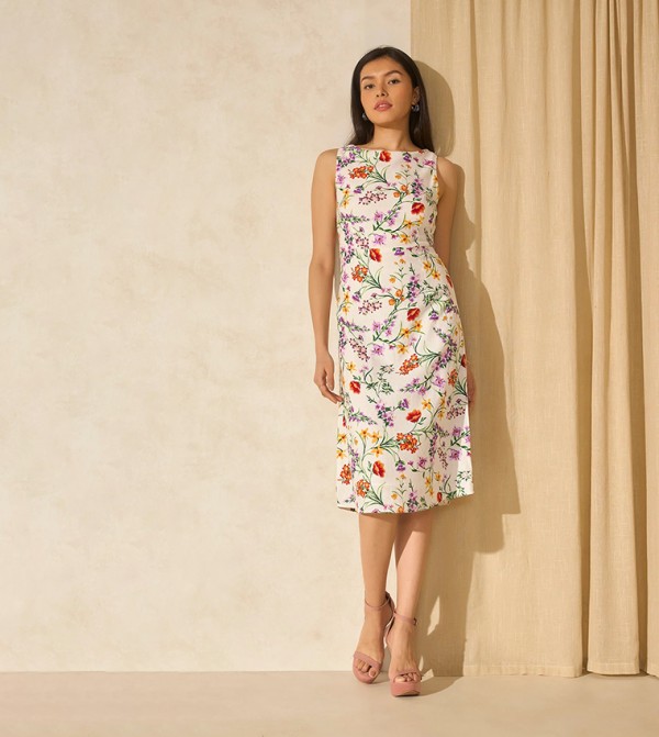 Floral Print Sleeveless A-Line Midi Dress