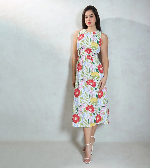 Floral Print Sleeveless Midi Dress