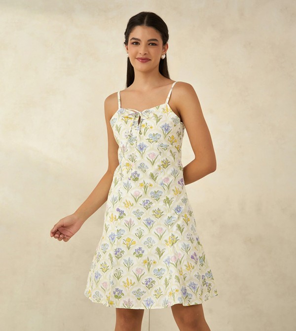 Floral Cotton Godet Panel Mini Dress
