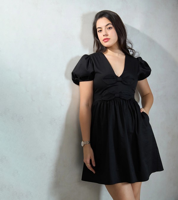 Solid Short Sleeves Mini Dress