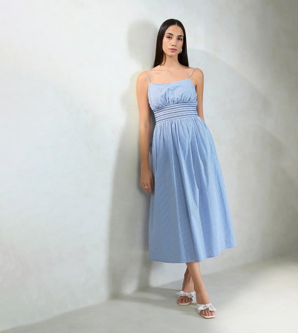 Striped Strappy Midi Dress