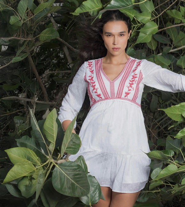 Embroidered Pure Cotton Tiered Dress