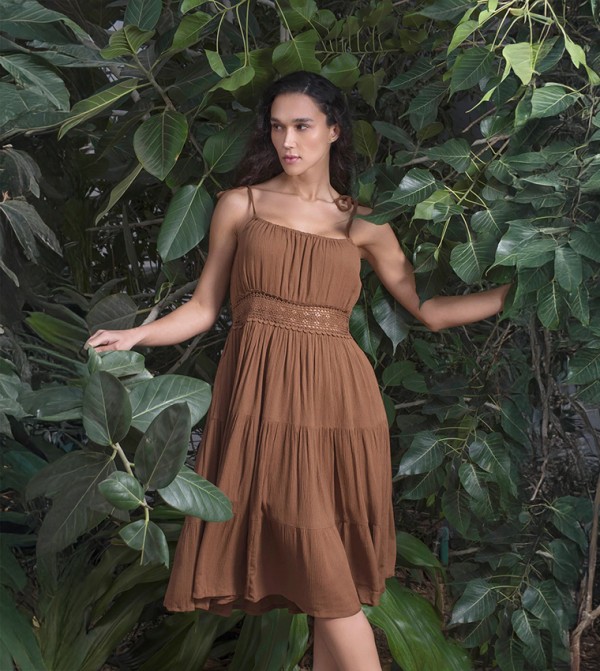 Embroidered Pure Viscose Tiered Dress