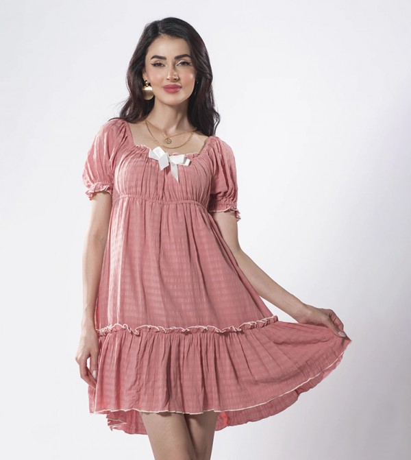 Bow Detail Viscose Mini Dress