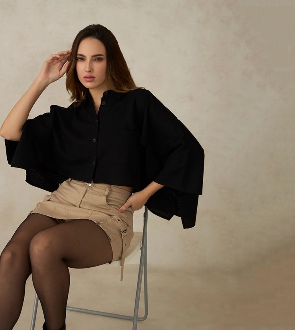 Pure Cotton Crop Jacket with Cape Sleeves