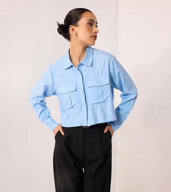Solid Viscose Oversize Long Sleeves Shirt with Pockets
