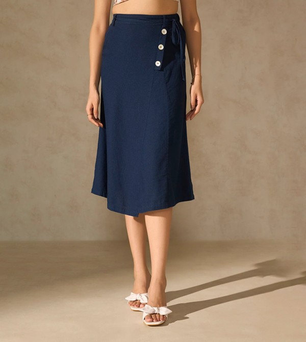 Button Detail A-Line Midi Skirt