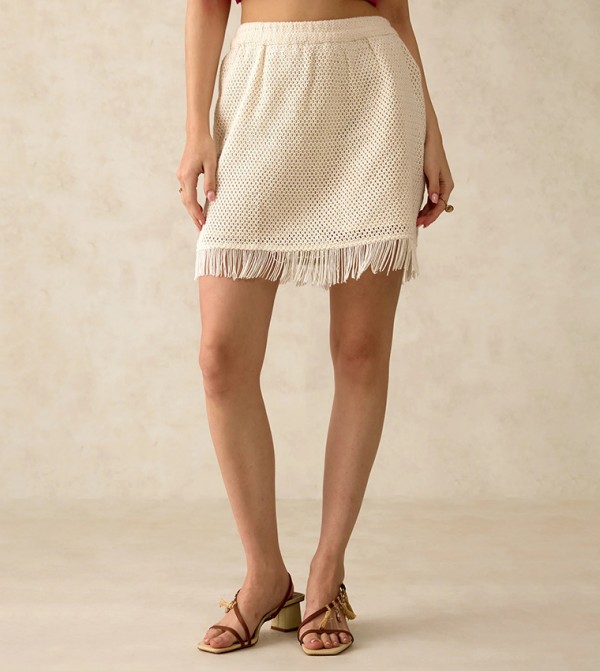 Textured Elastic Waist Mini Skirt