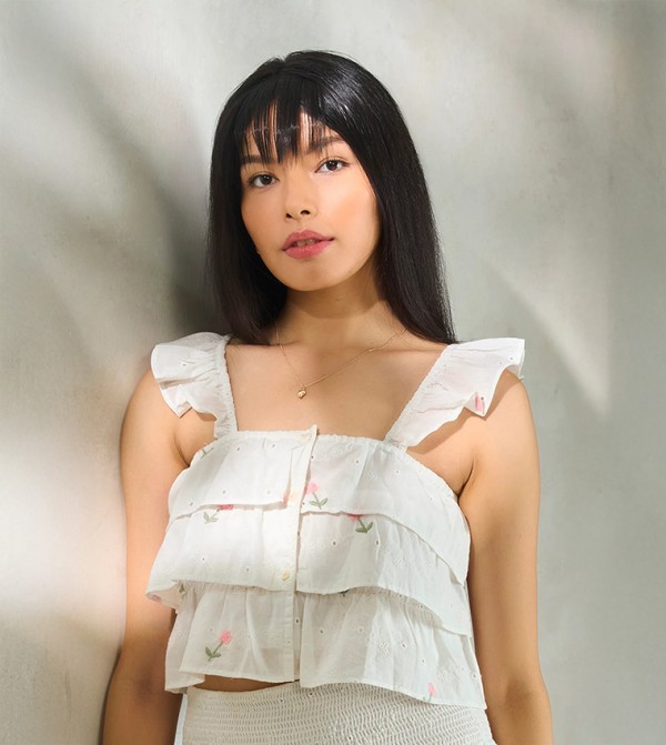 Embroidered Cotton Tiered Crop Top