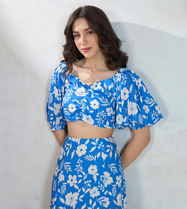 Floral Print Short Sleeves Crop Top