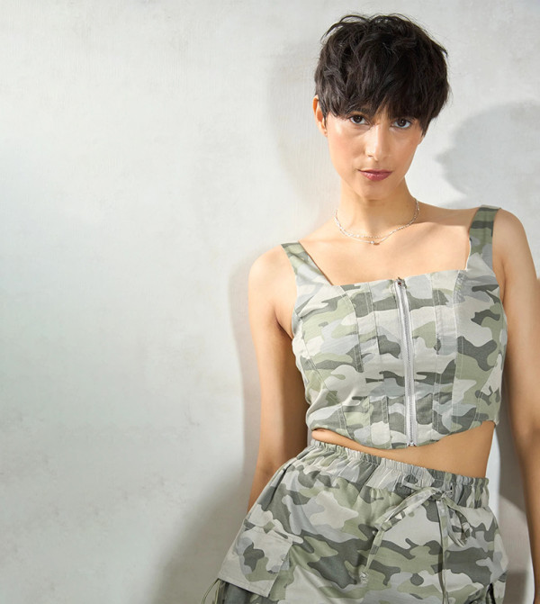 Camouflage Cotton Corset Top