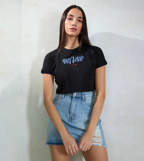 Printed Short Sleeves Crop T-Shirt