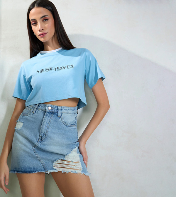 Printed Short Sleeves Crop T-Shirt