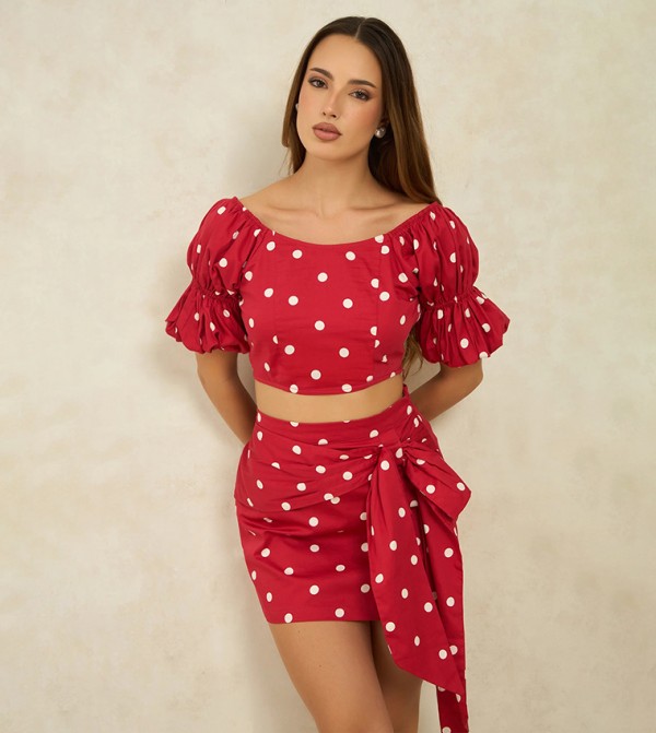 Polka Dots Short Sleeves Crop Top