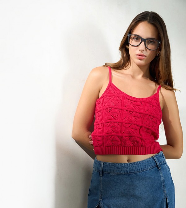 Cable Knit Strappy Crop Top