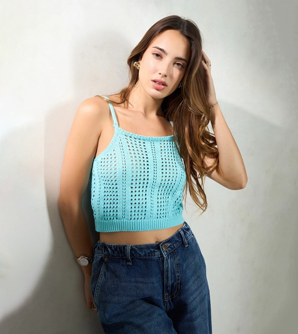 Openwork Strappy Crop Top