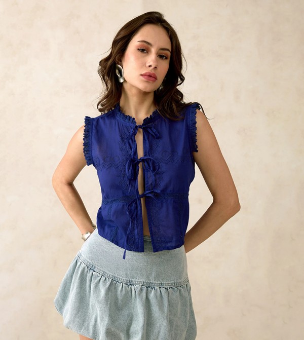 Embroidered Sleeveless Crop Top