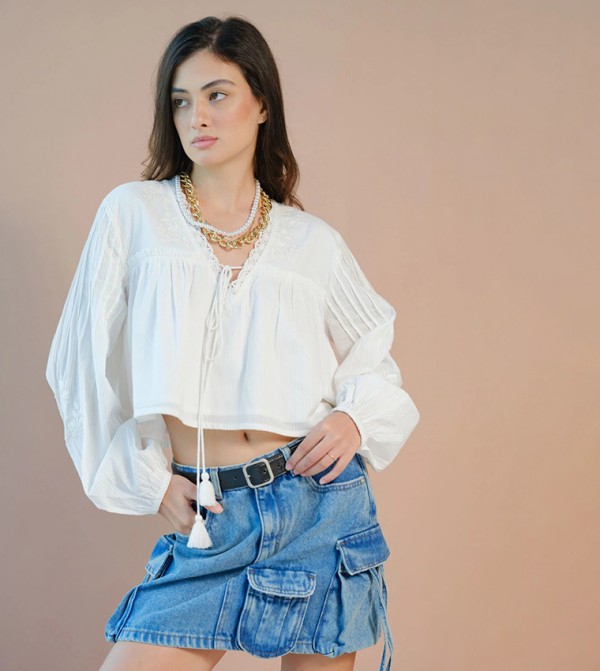 Solid Pure Cotton Long Sleeves Top