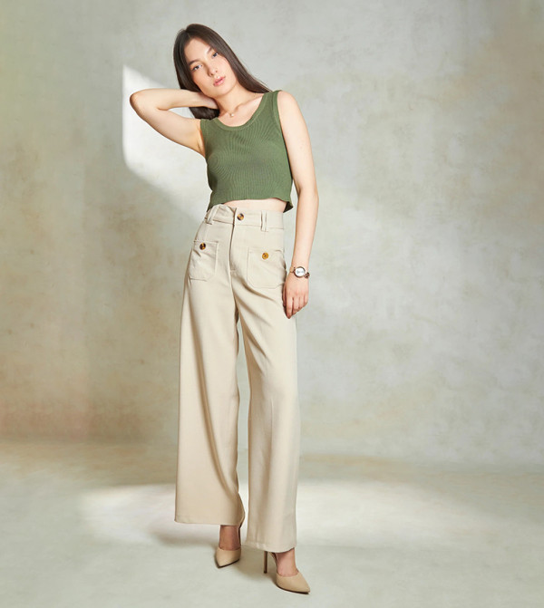 Solid Twill Straight Fit Trousers