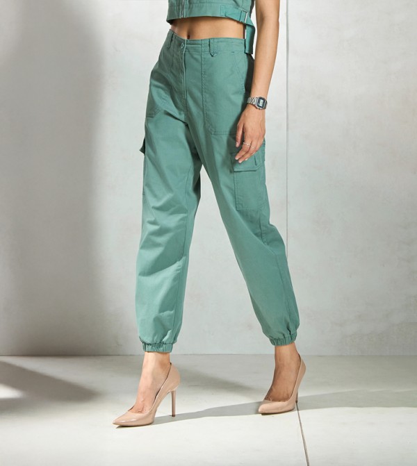 Solid Cotton Stretch Cargo Joggers