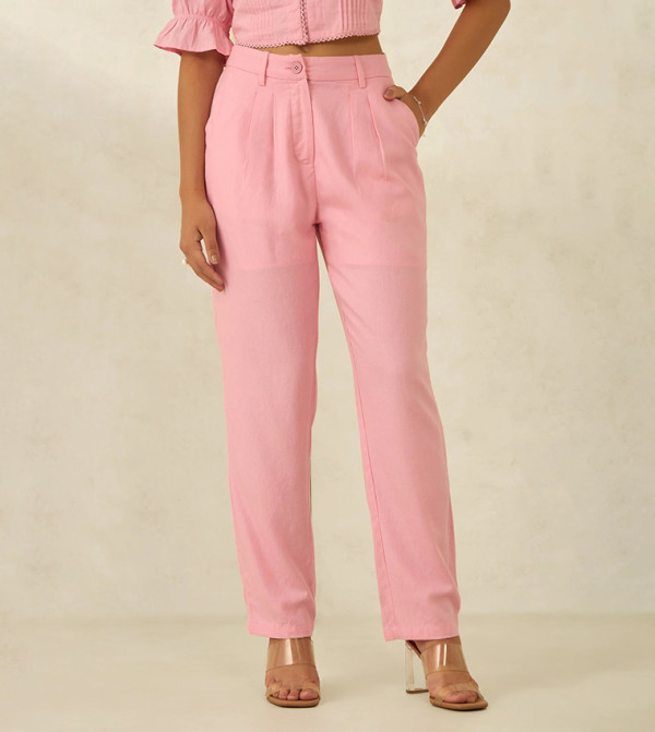 Solid High Waist Trousers