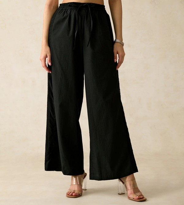 Solid High Waist Wide Leg Trousers
