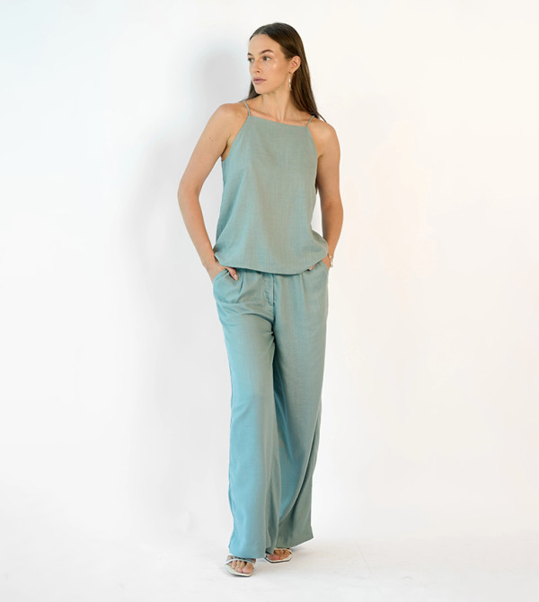 بنطال واسع لينن بخصر عالي 