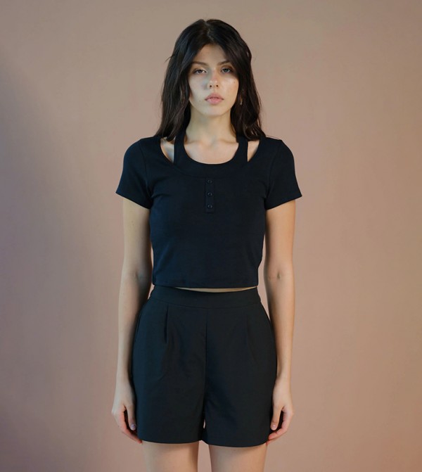 Solid Cotton Stretch Round Neck T-Shirt