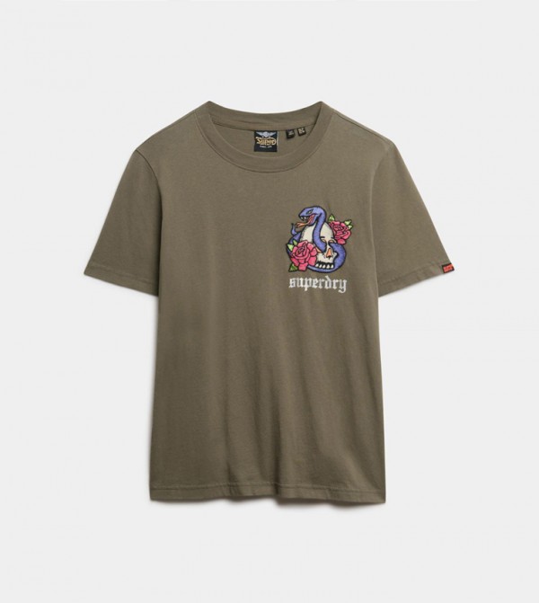 Old School Tattoo Embroidered Relaxed Fit T-Shirt