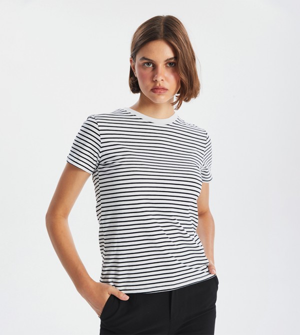 Striped Crew Neck Short Sleeves T-Shirt