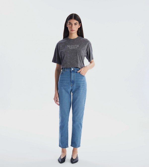 Faded High Waist Mom Fit Jeans