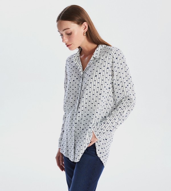 Patterned Long Sleeves Oversized Shirt