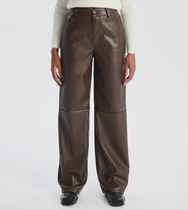 High Waist Faux Leather Trousers